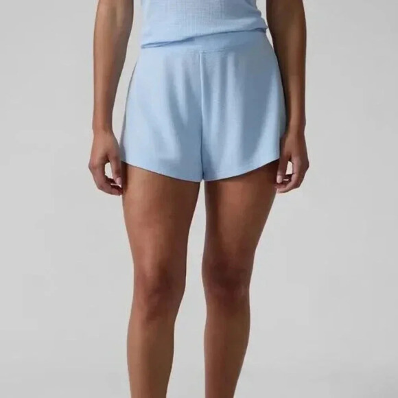 Athleta Wind Down Sleep Short Waffle Knit Size 1X Blue Lounge Comfy Soft Travel - Picture 1 of 8